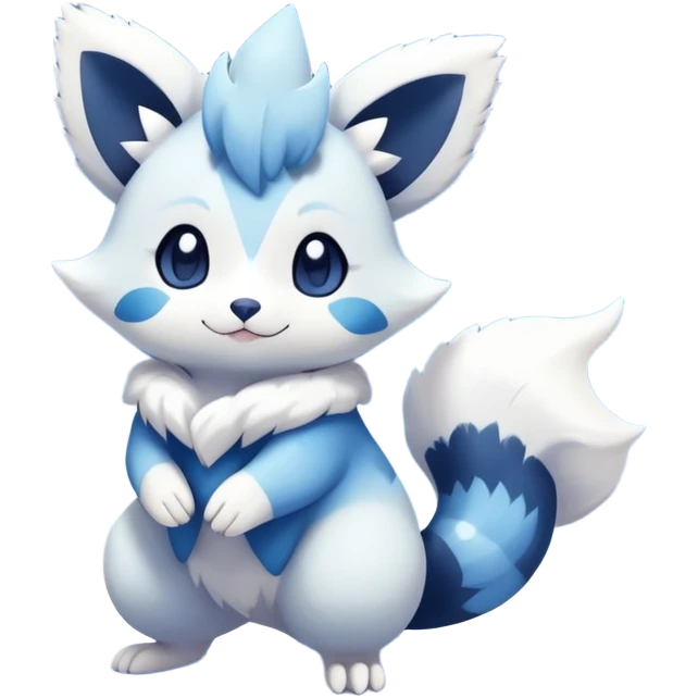 Shiny White Pastel Snowy Icy Sparkly Cute Furret-Meowstic-Zangoose-Hybrid (Full body) with snow and snowflakes and glitters effects aesthetic emoji