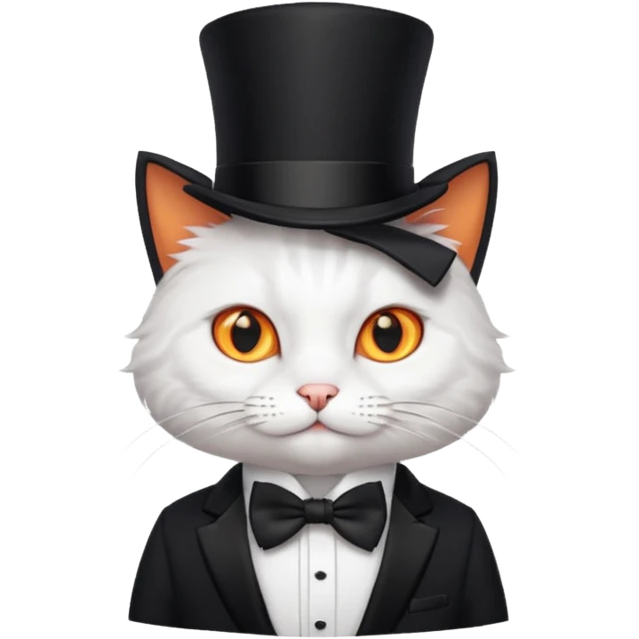 Um gato com gravata borboleta e usando uma Cartola emoji