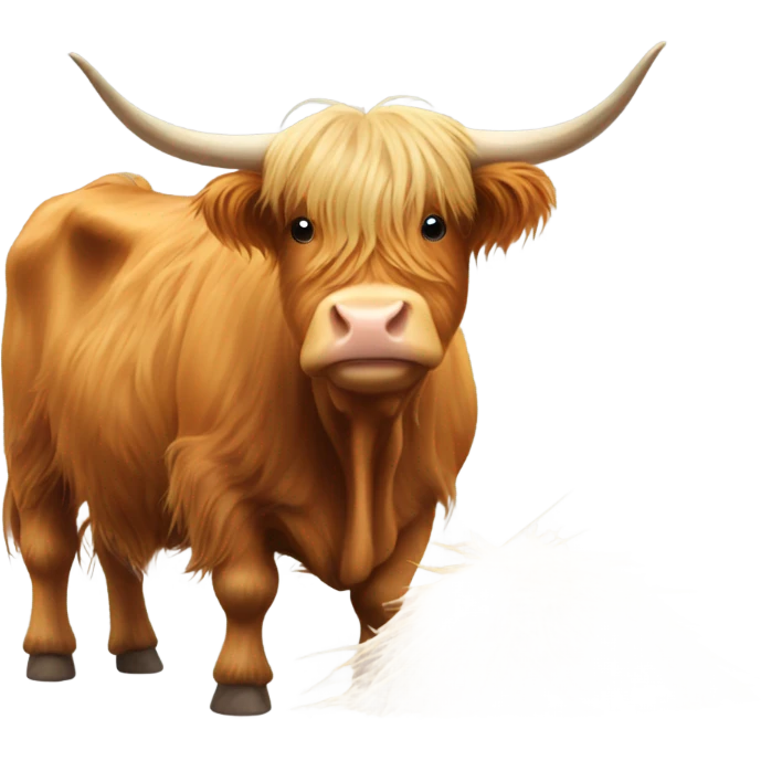 Highland cow with horns eating hay emoji