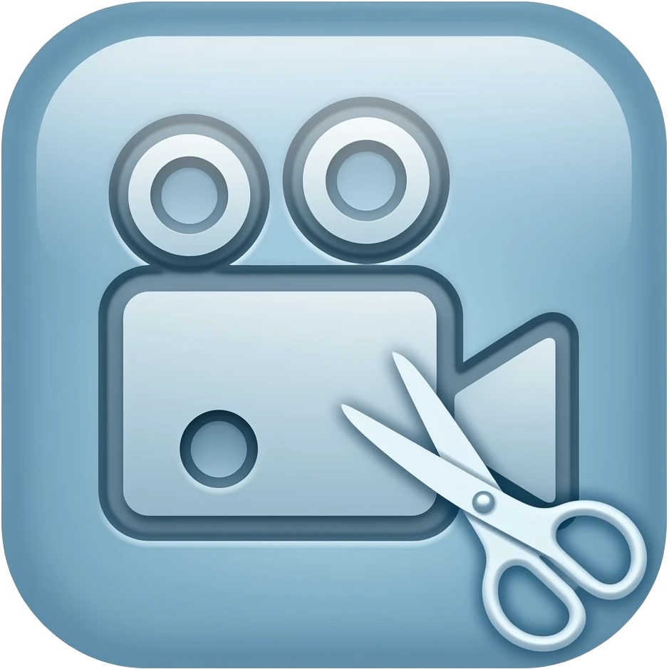 Glossy video editing icon by a video icon and scissor. emoji