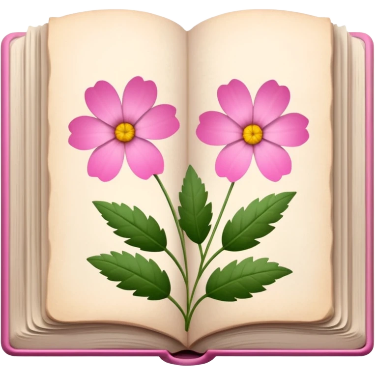 herbarium book with pink and flowers in each page  emoji