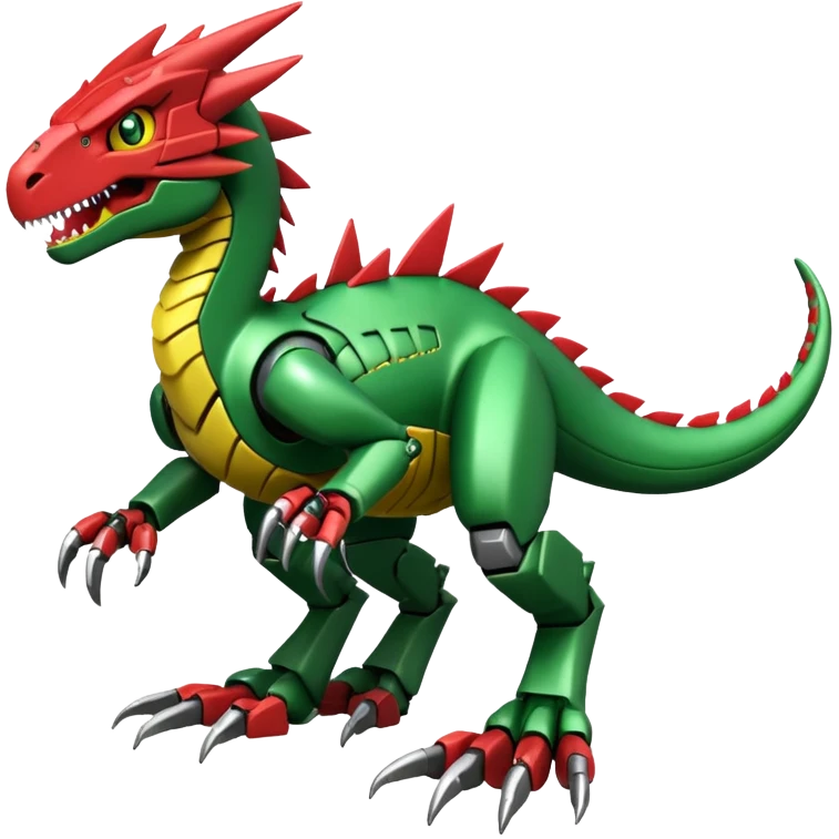 Cool Edgy Green Red Yellow Digimon-Fakemon-Guilmon-Velociraptor-Dragon-Mecha full body emoji