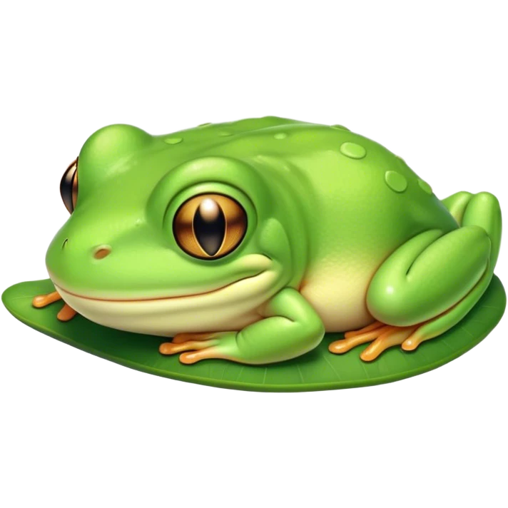 Meme-Worthy Cute Sleeping Green Tree Frog Portrait Emoji, Head resting peacefully with a contented smile, showcasing a compact, vividly green body with softly closed, serene eyes, Simplified yet adorably endearing features, highly detailed, glowing with a soft, drowsy jungle light, high shine, relaxed and utterly lovable, stylized with an air of playful laziness, soft glowing outline, capturing the essence of a sleeping green tree frog that feels destined to become the next viral icon of adorable rest! emoji