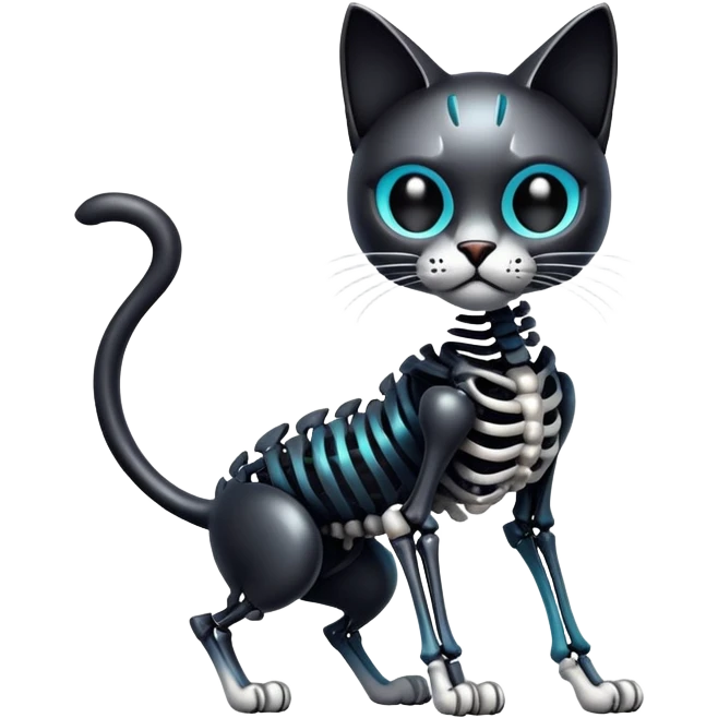 A black gradient epic shiny cool edgy skeletal cat, full body emoji