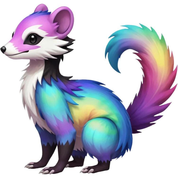 Colorful diaphanous Trico-Sergal-Skunk-Ferret-Furret-Marsupial-Vernid-fusion-Fakemon-animal-hybrid-creature, full body emoji