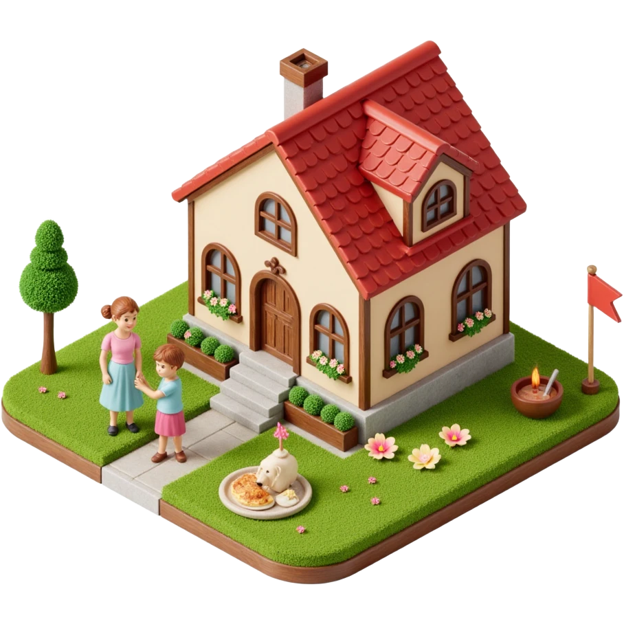 palace house with a family and pet, celebrations  emoji