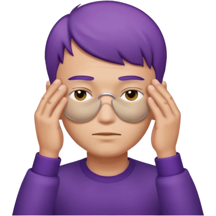 men with purple short hair, hair cover eyes emoji