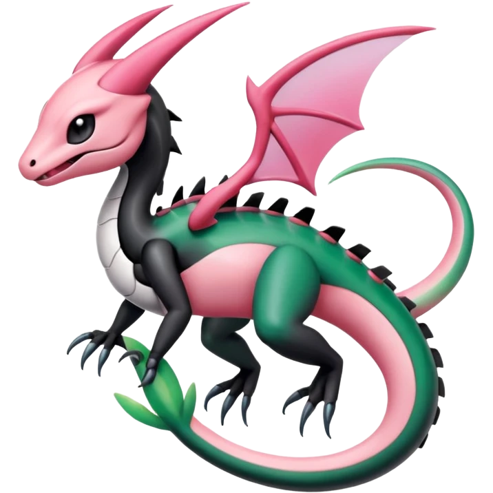 Pink-black-white-gradients Meloetta-Rayquaza-Salandit-Pokémon-Fakémon-creature-fusion-hybrid emoji