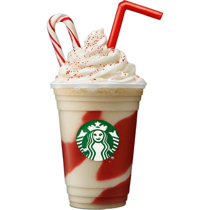 Peppermint Starbucks Frappuccino with one straw and red pieces in the drink emoji