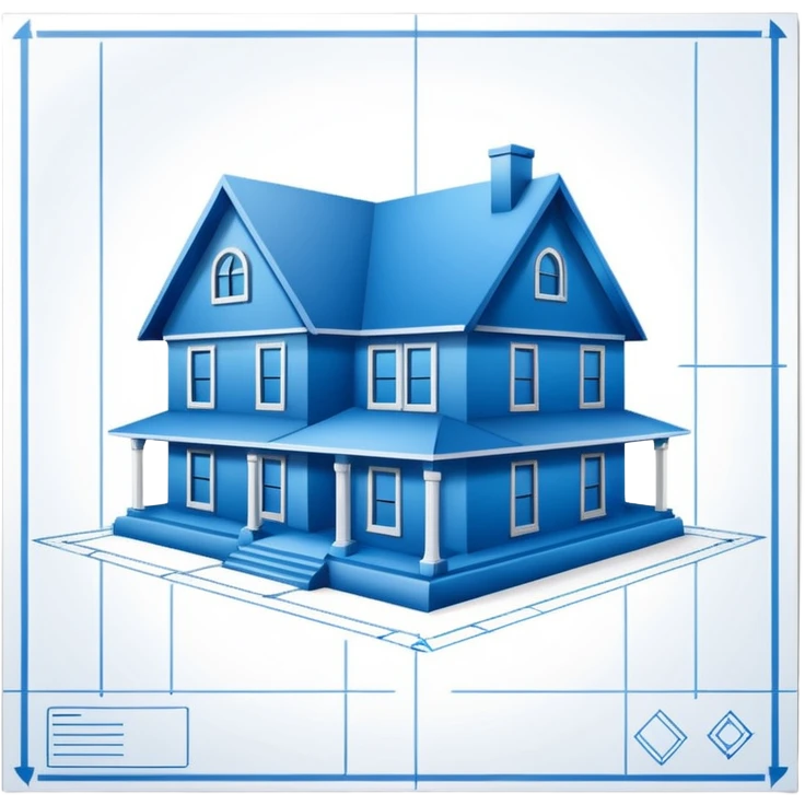 blueprint paper showing a house design, simple emoji