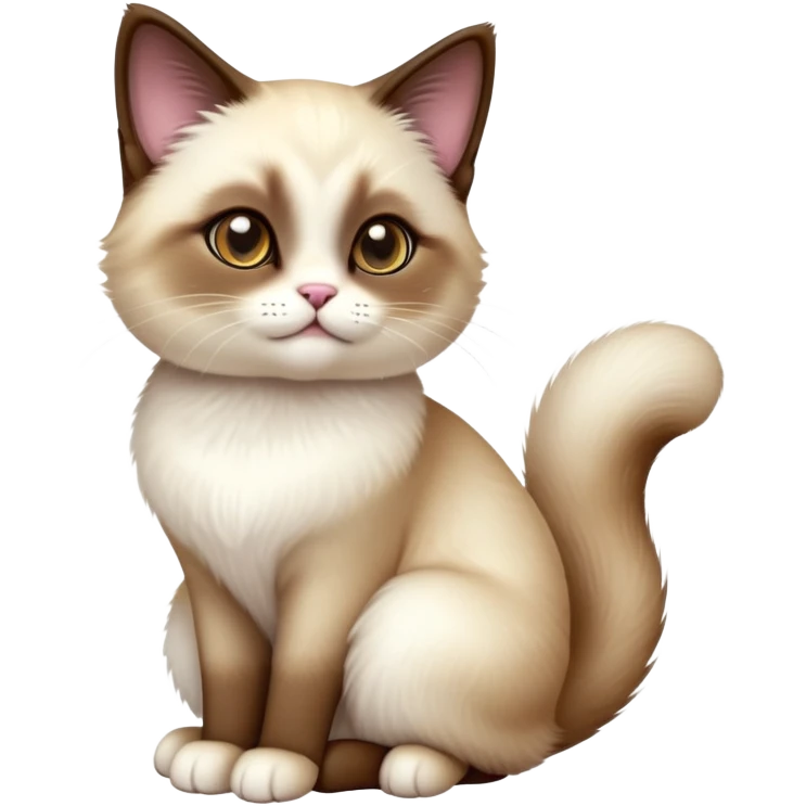 cinematic-[snowshoe cat]-realistic-full-body-sitting-emoji,-tail-curled-playfully-around-its-paws,-head-tilted-dramatically,-fluffy-[siamese]-fur,-simplified-yet-realistic-focused-features,-highly-detailed,-glowing-with-an-almost-sarcastic-glow emoji