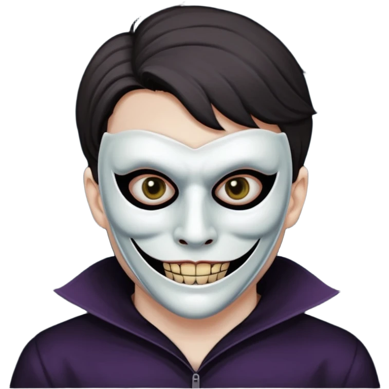 guy holding mask but his face is creepy and very scary emoji