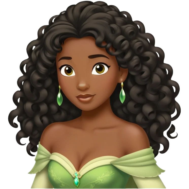 Disney Princess Tiana with extremely long black 2c-3b curly hair flowing down emoji