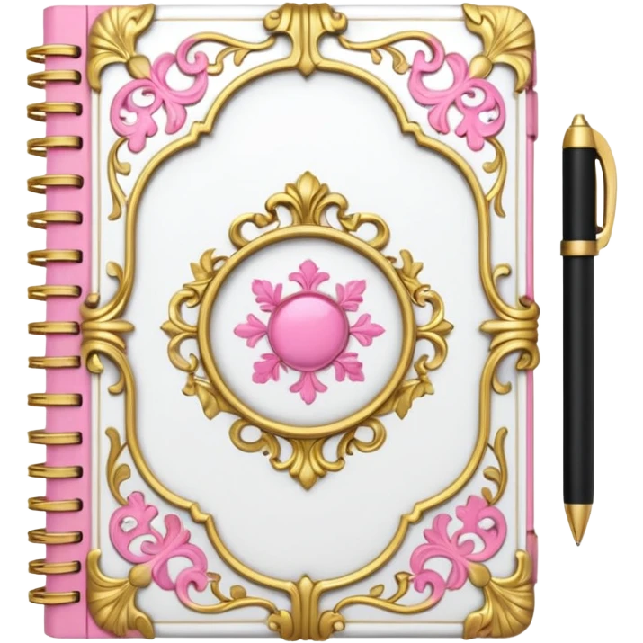 Notebook rococo style, gold and pink and white emoji