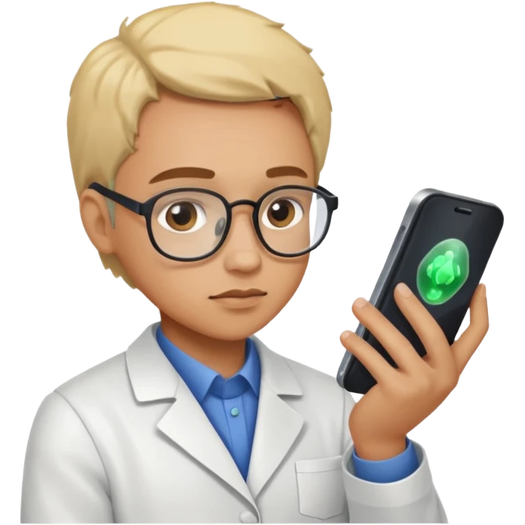 científica viendo un celular emoji