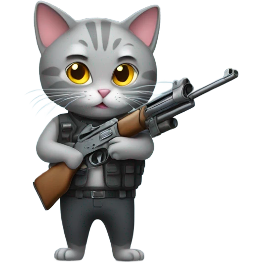 grey cat holding gun emoji