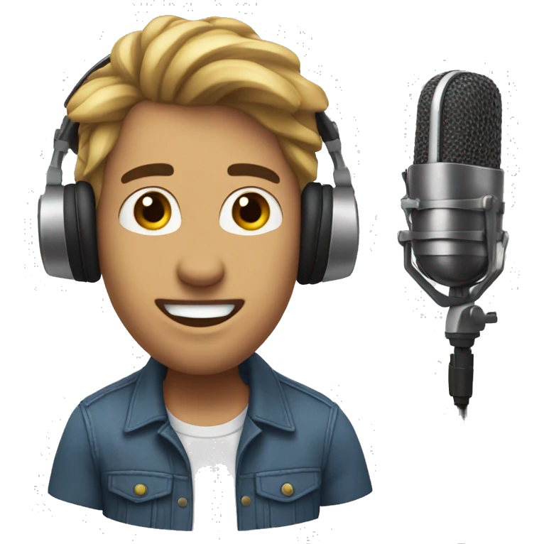 Create a voice actor, wearing headphones, speaking into a studio microphone. emoji