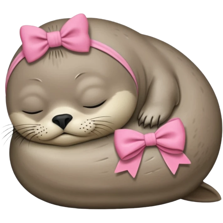 Frowning Sleeping seal wearing pink bow emoji