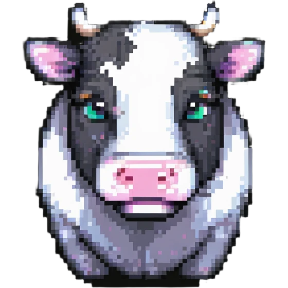 extremely blocky ultra-minimal pixel art Minecraft cow emoji with only 2 or 3 large square pixels, bright playful colors, childish and cute emoji