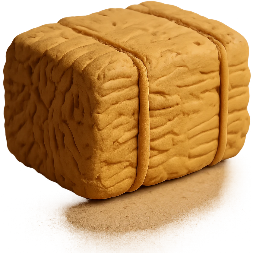 single hay bale close-up, soft lighting, textured surface, claymation style emoji
