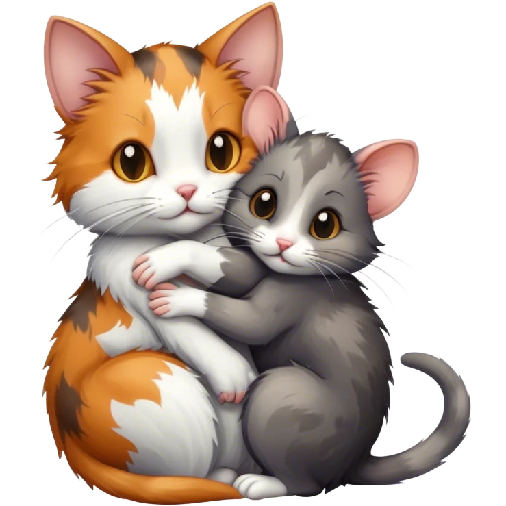 Cat hugs small rat emoji