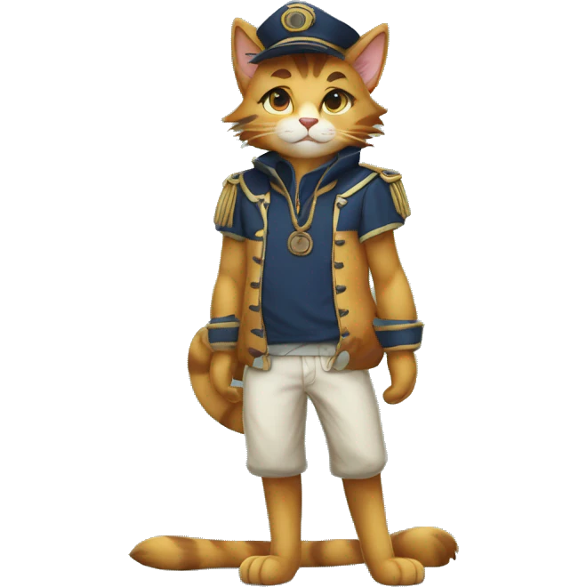 Anthro Fur-Sona feline-Fakémon with a Mariner’s-cap Full Body emoji