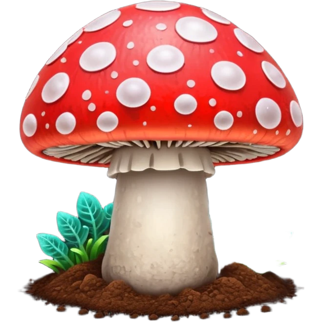 neon glowing magic mushroom with dirt emoji
