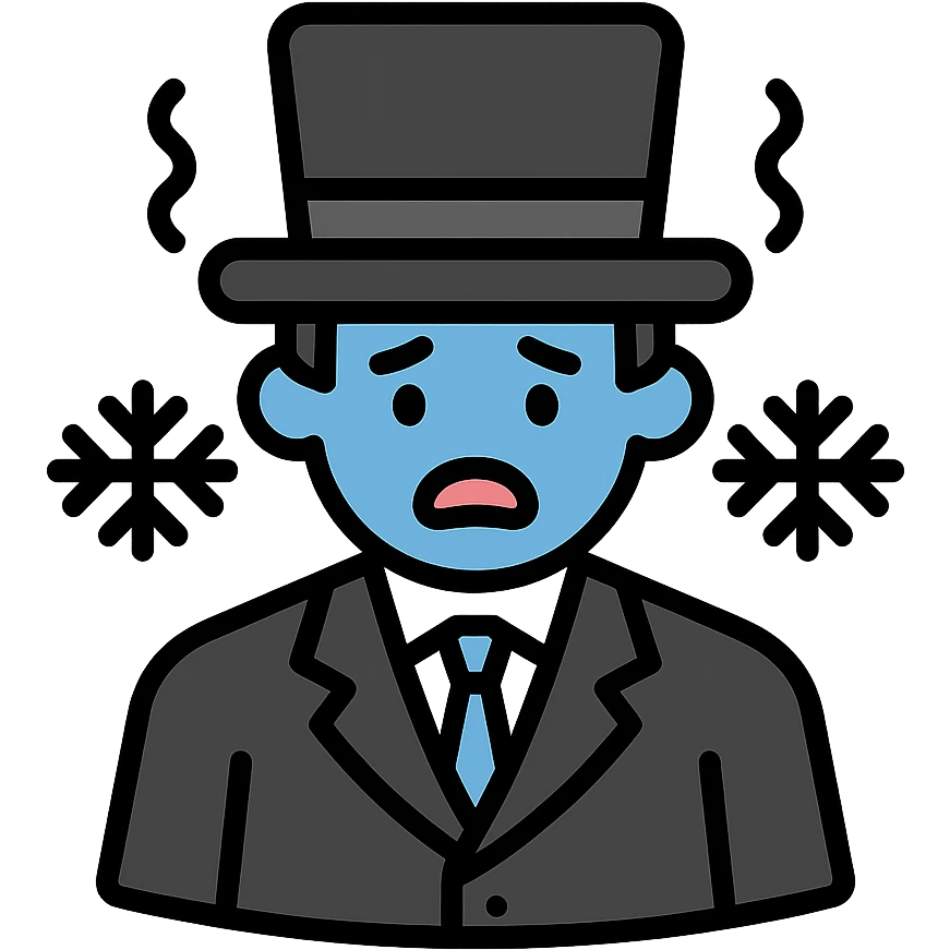 frozen man in a black and white suit with a top hat emoji