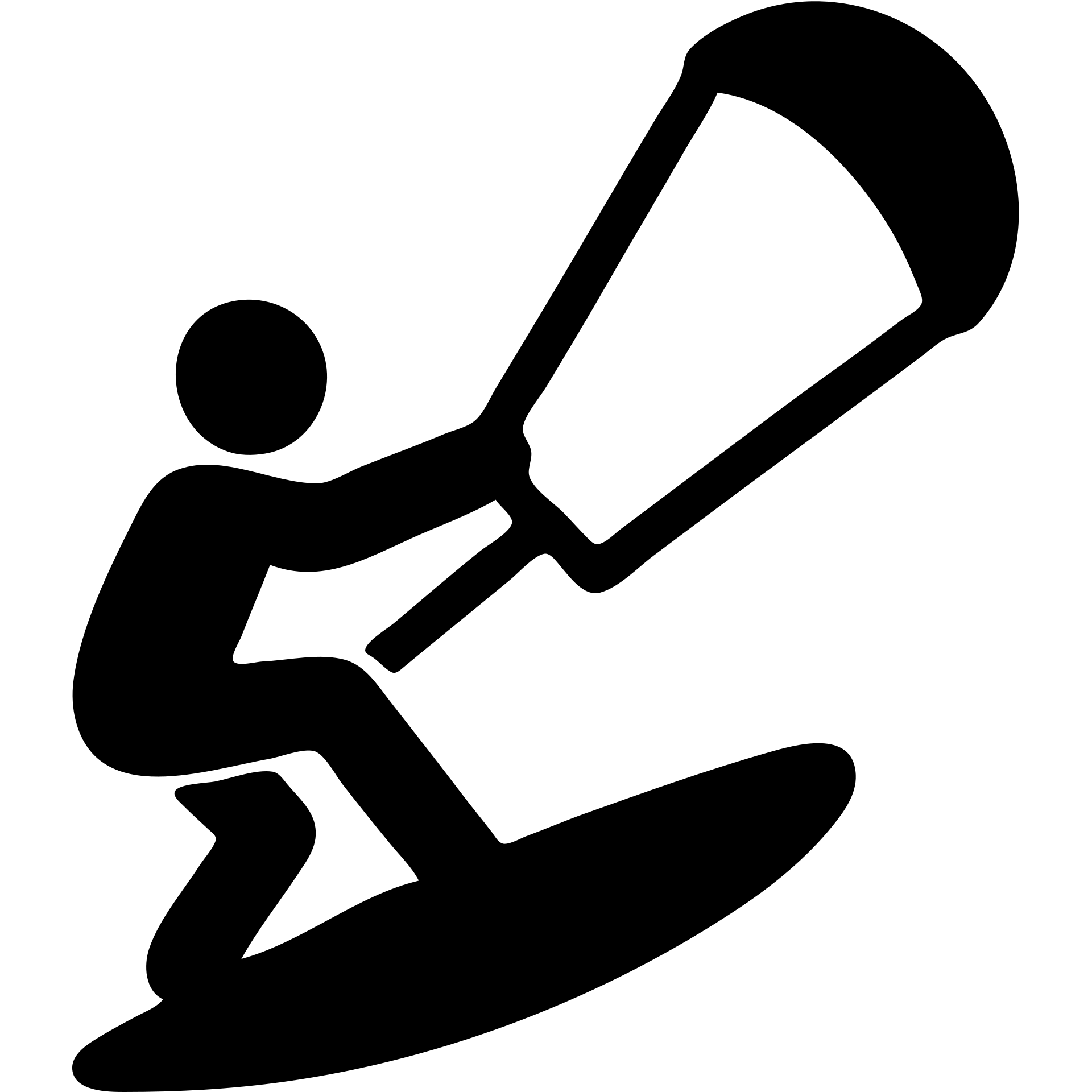 black kitesurfer silhouette, dynamic pose, no details, solid icon style, yellow solid background emoji