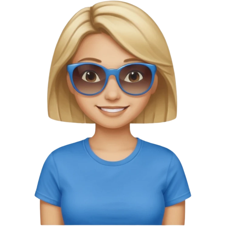 darkest blonde with highlights in blue cute t-shirt and sunglasses  emoji