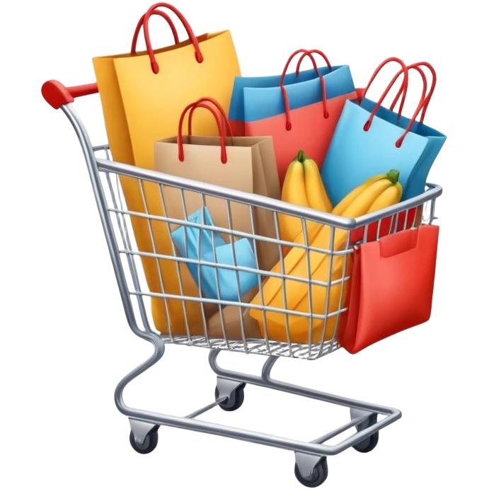 shopping cart load with shopping items cloth bags aesthetic emoji