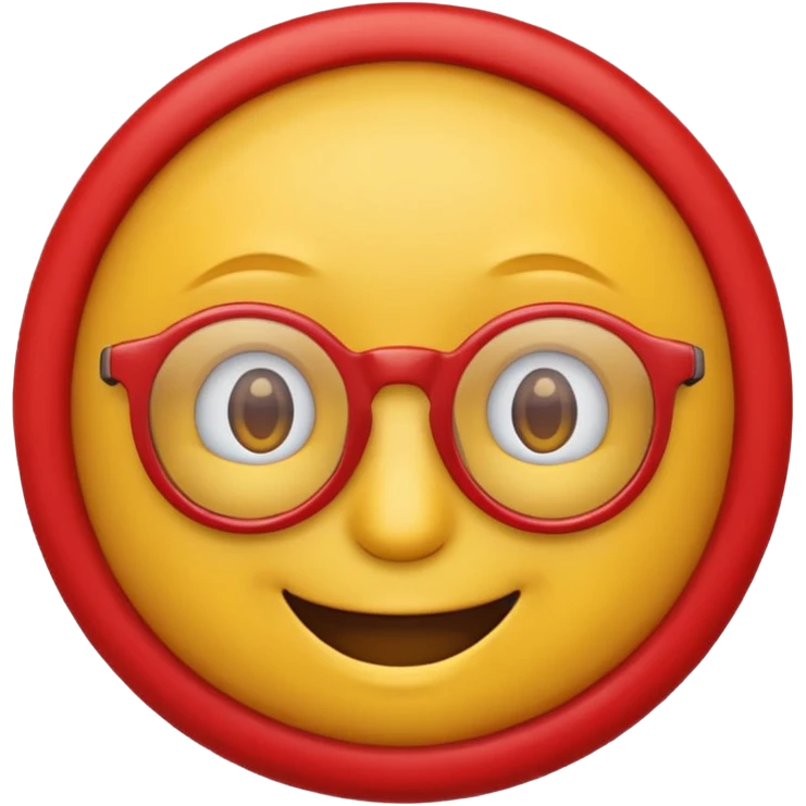 A simple smiling emoji with red frame glasses emoji