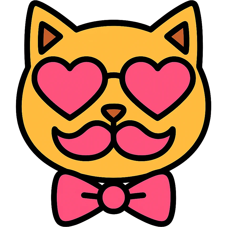 cat with pink heart sunglasses, pink moustache, and pink bow emoji