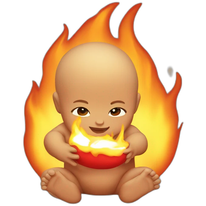 baby plaing with fire emoji