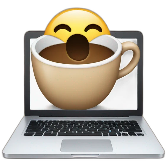 smiling coffee behind an open laptop emoji