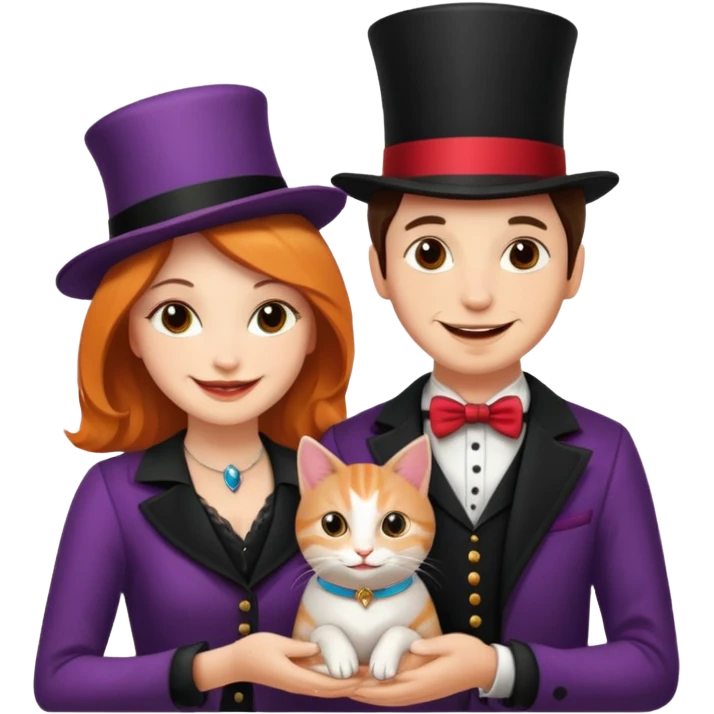 magician couple and their pet cat emoji