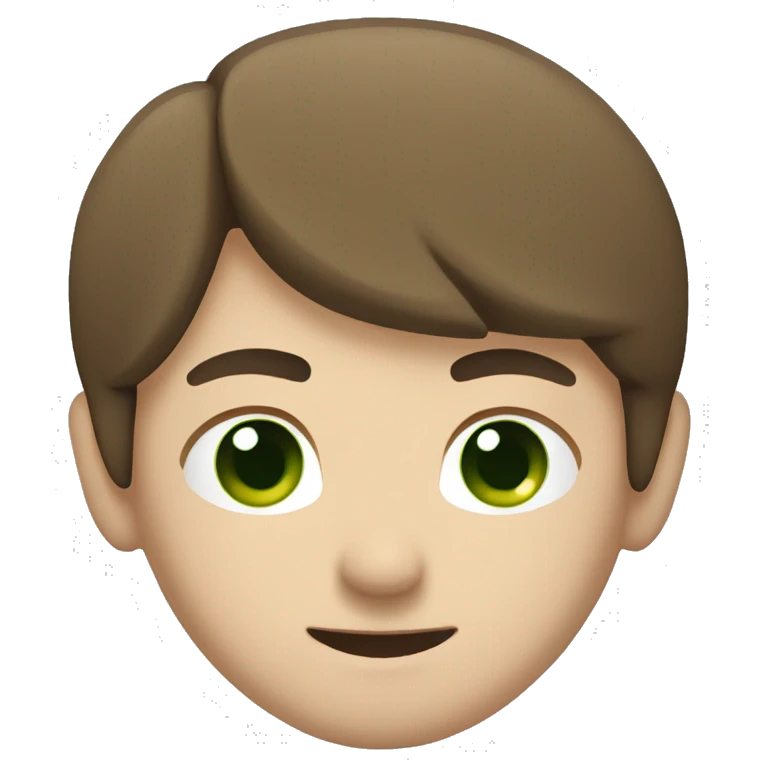 a withe guy with brown hair green eyes and a judogui emoji