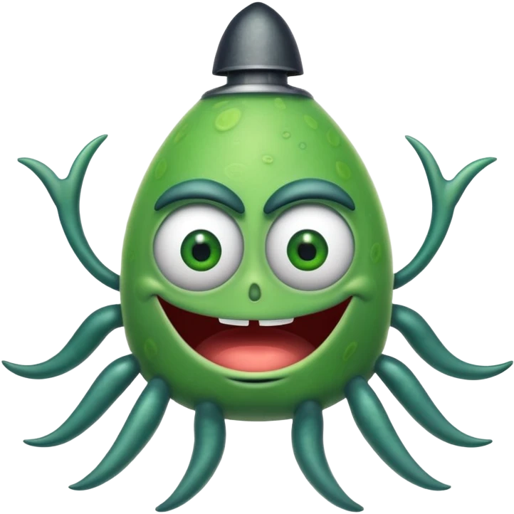 Plankton from Spongebob, mischievous, green, one eye emoji