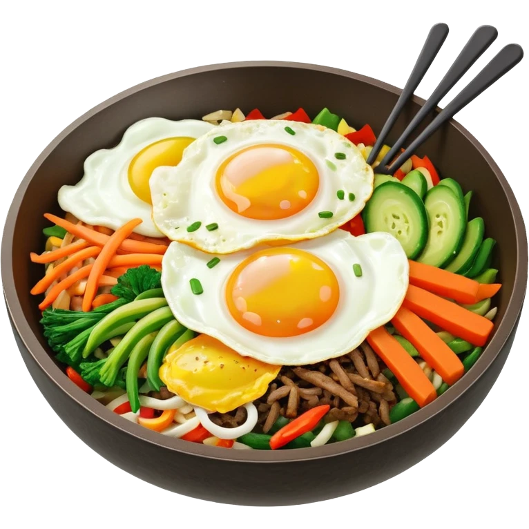 korean bibimbap. on th top, it has one fried-egg emoji