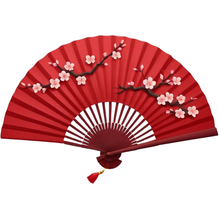 dark red Chinese fan with sakura emoji