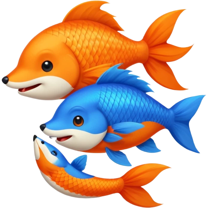 Make a pair of hugging or cuddling best friends: a bright orange fish and a vivid blue fox emoji