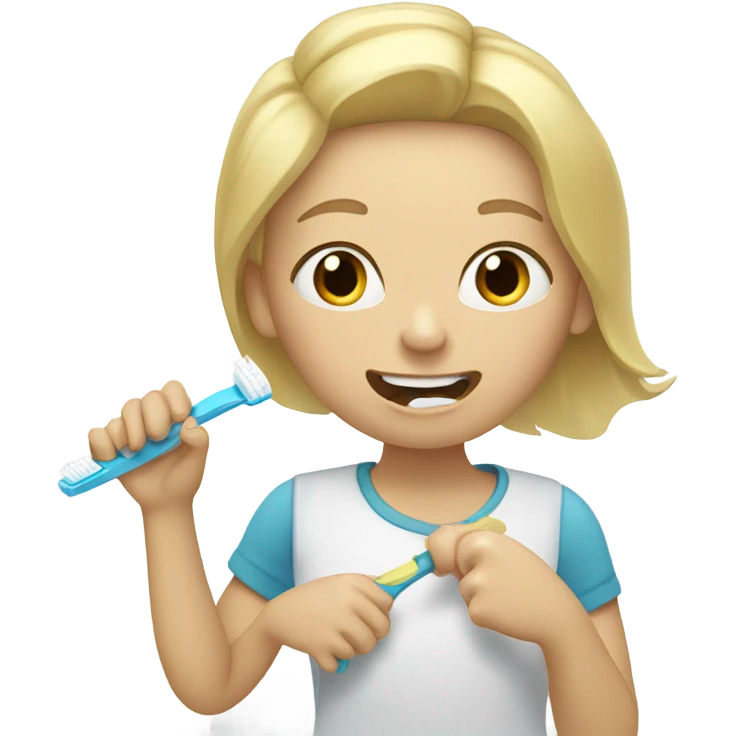 Blonde girl with blonde mother, brushing their teeth emoji