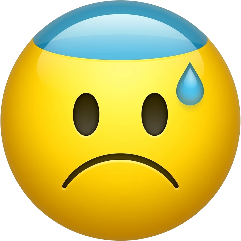 Yellow circle being disappointed and having a blue top and a sweat emoji