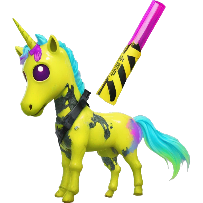.Zombie_ Vaporwave black holographic oilslick zombie unicorn yellow caution tape with prosthetic arm  emoji