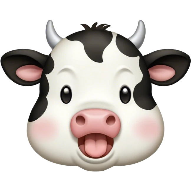 Cinematic Cute Yawning Black and White Cow Portrait Emoji, Head tilted slightly with a dramatic, wide-open yawn, showcasing a smooth, contrasting coat of black and white, floppy ears slightly drooping, round brown eyes barely open in drowsy contentment, Simplified yet irresistibly adorable features, highly detailed, glowing with a soft, cozy glow, high shine, relaxed yet expressive, stylized with a touch of modern whimsy, bright and endearing, soft glowing outline, capturing the essence of a sleepy yet affectionate cow, so drowsy it feels like it could stride out of the screen and curl up for a nap! emoji