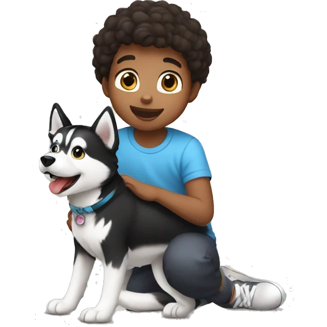 kid is playing with husky  emoji
