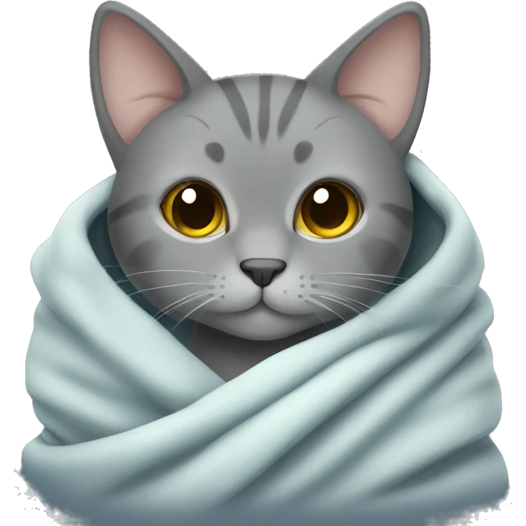 grey cat cozy in blanket  emoji