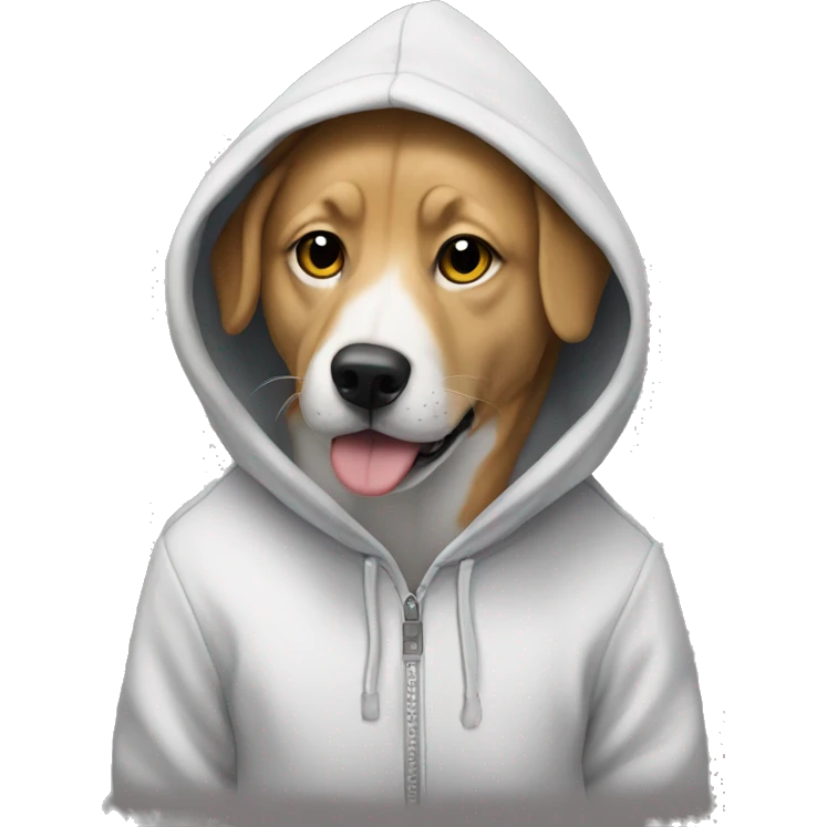 dog wearing a hoodie that says whitefox emoji