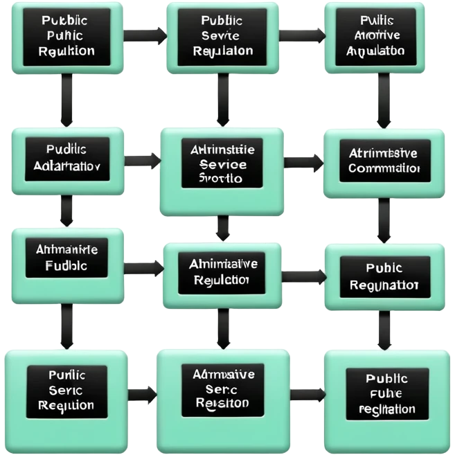 Fonction Publique (Public Service), 3D technical icon with black and mint green (#B5F4D3), administrative protocol flowchart with public service regulation codes emoji