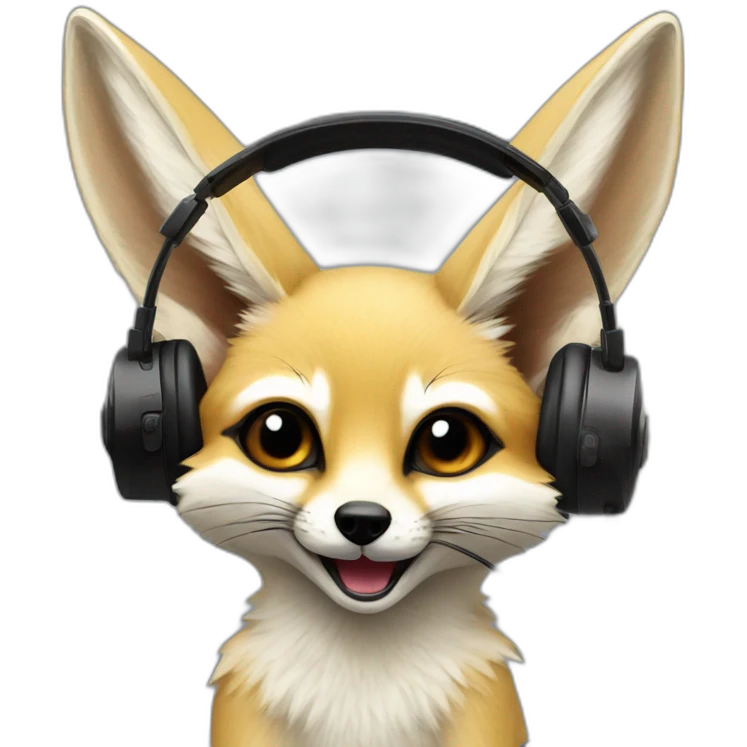 Fennec fox with headphones speaking into a mic emoji